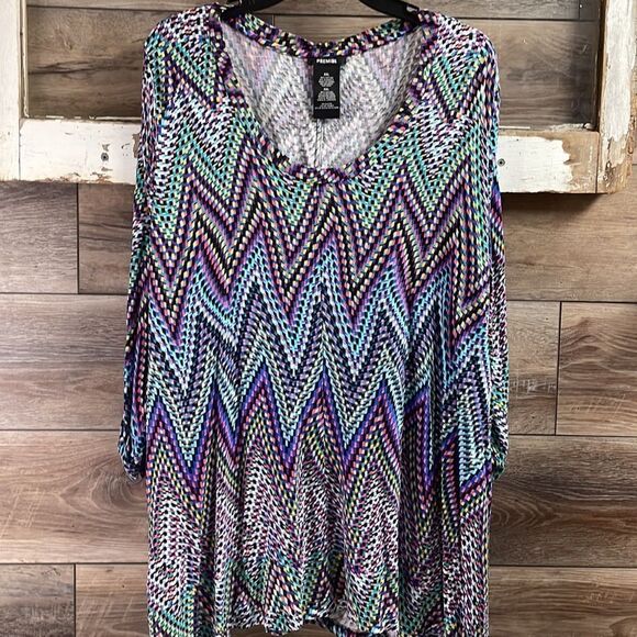 Premise Womens Blouse Top, Multicolor Chevron Pattern,Size XXL, Black Multicolor - Picture 2 of 7